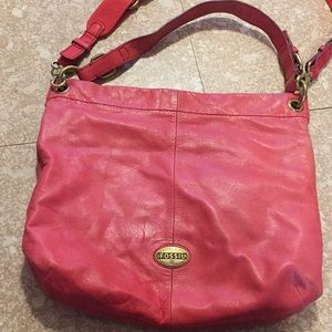 Red fossil leather purse